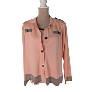 Exclusively Misook Blazer Jacket Set Cardigan Sz XL Peach Coral Office Career